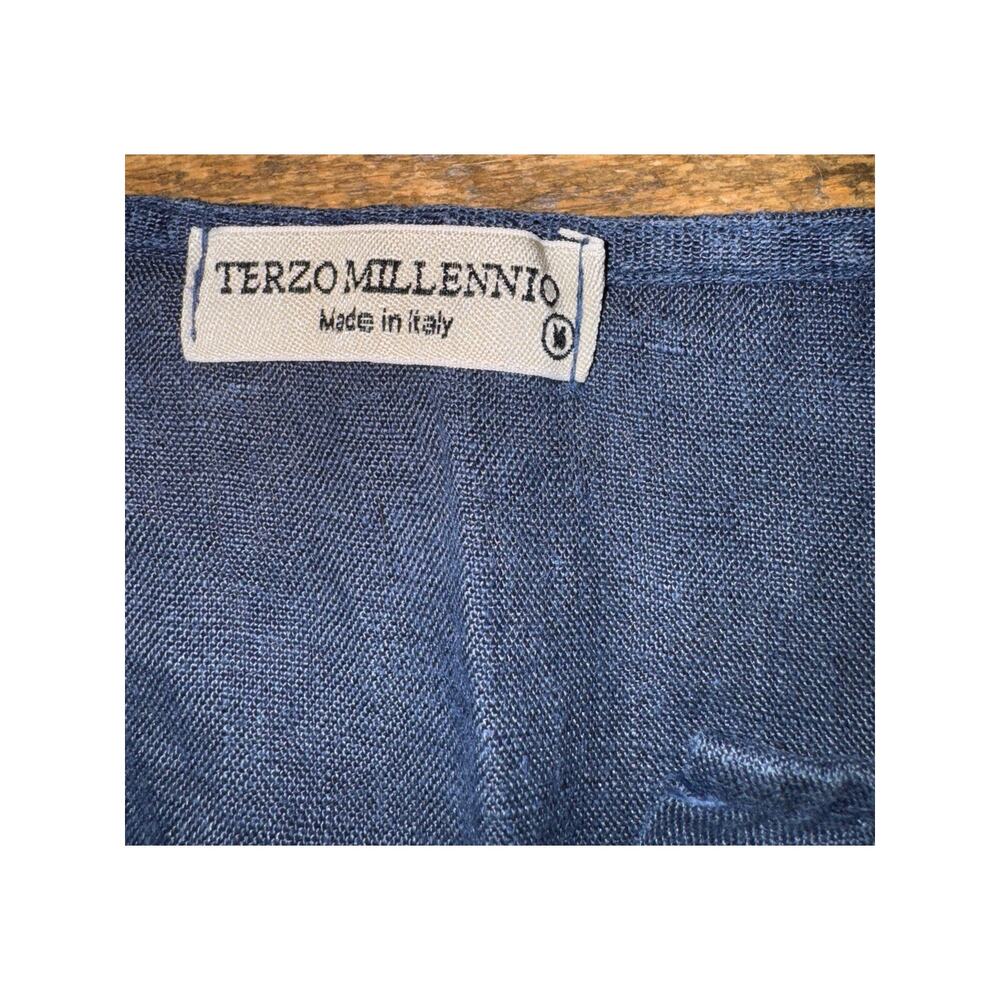 Terzo Millennio Blue Sleeveless Linen Dress, Size M, Button accents - Picture 6 of 8
